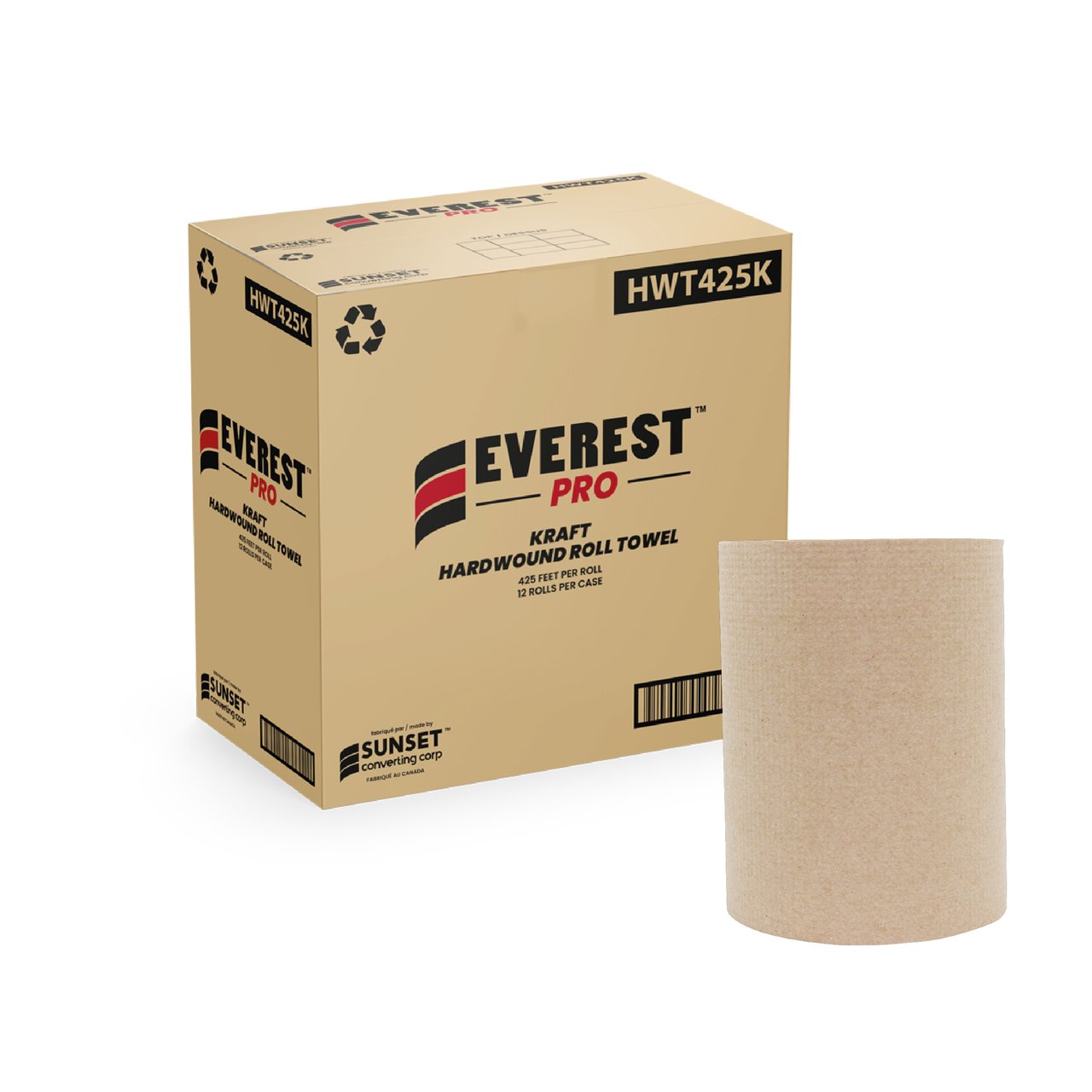 EVEREST PRO KRAFT 425 FT HARDWOUND ROLL TOWEL 12 ROLLS - HWT425K