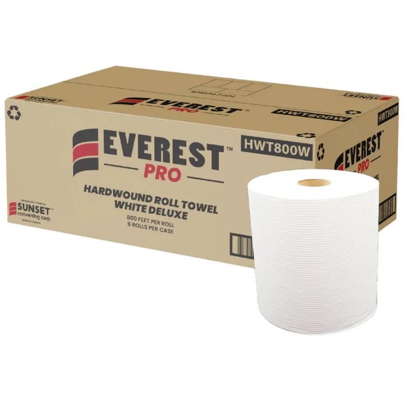 EVEREST PRO HARDWOUND ROLL TOWEL WHITE DELUXE 6 RLS X 800 FT - HWT800W